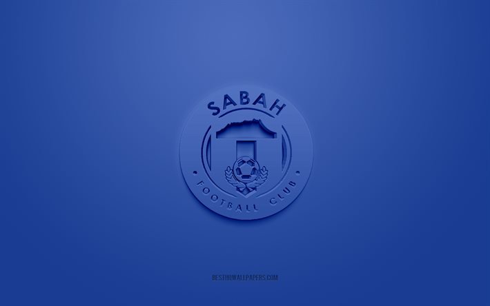 sabah fc, kreatives 3d-logo, blauer hintergrund, 3d-emblem, malaysian football club, malaysia super league, sabah, malaysia, 3d-kunst, fu&#223;ball, sabah fc 3d-logo