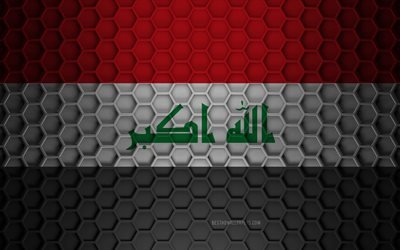 Bandiera dell&#39;Iraq, trama di esagoni 3d, Iraq, trama 3d, bandiera dell&#39;Iraq 3d, trama metallica, bandiera dell&#39;Iraq