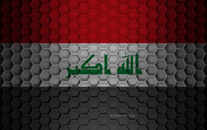Irakin lippu, kolmiulotteinen kuusikulmainen rakenne, Irak, 3d-rakenne, Irakin 3d-lippu, metallirakenne