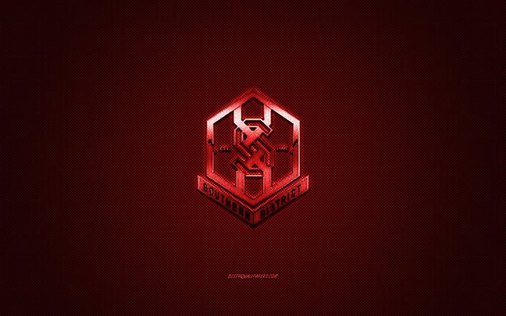 Southern District FC, Hong Kong football club, red logo, red carbon fiber background, Hong Kong Premier League, football, Hong Kong, Southern District FC logo