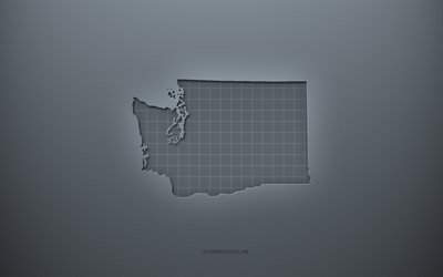 Washington haritası, gri yaratıcı arka plan, Washington, ABD, gri kağıt dokusu, Amerika Birleşik Devletleri, Washington harita silueti, gri arka plan, Washington 3d harita