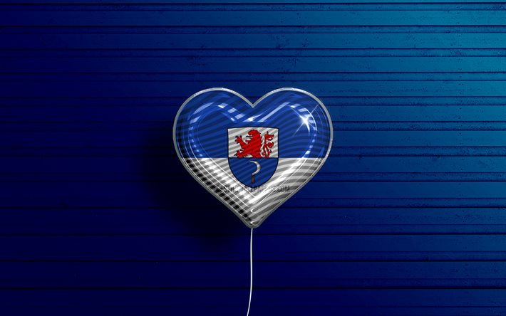 J&#39;aime Remscheid, 4k, ballons r&#233;alistes, fond bleu en bois, villes allemandes, drapeau de Remscheid, Allemagne, ballon avec drapeau, drapeau Remscheid, Remscheid, jour de Remscheid