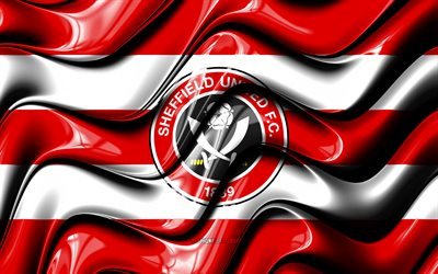 Sheffield United flag, 4k, red and white 3D waves, EFL Championship, english football club, football, Sheffield United logo, soccer, Sheffield United FC
