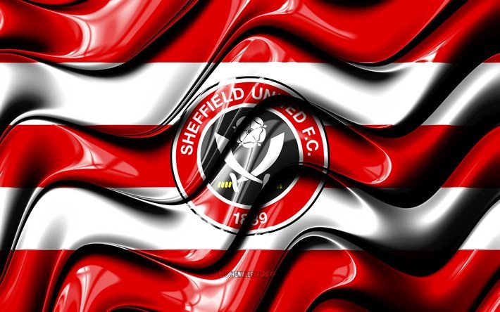 Sheffield United bayrağı, 4k, kırmızı ve beyaz 3D dalgalar, EFL Şampiyonası, İngiliz Futbol Kul&#252;b&#252;, futbol, Sheffield United logosu, Sheffield United FC