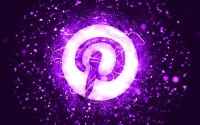 Pinterest violet logo, 4k, violet neon lights, creative, violet abstract background, Pinterest logo, social network, Pinterest