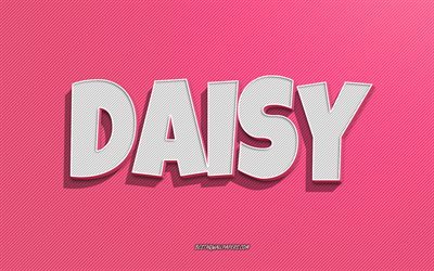 Daisy, pink lines background, wallpapers with names, Daisy name, female names, Daisy greeting card, line art, picture with Daisy name