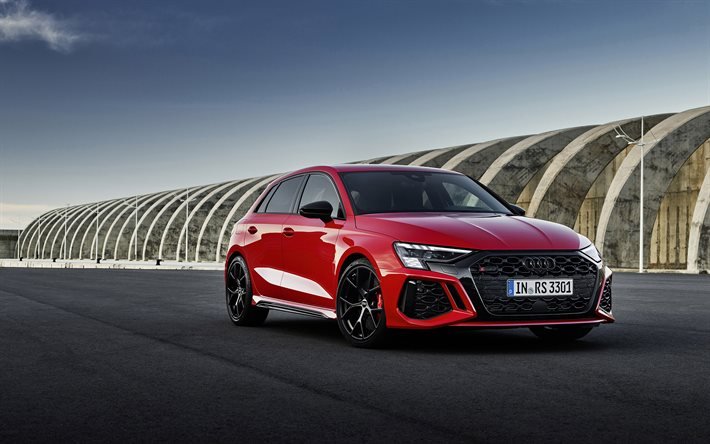 2022, Audi RS3 Sportback, 4k, front view, new red RS3 Sportback, exterior, German cars, Audi