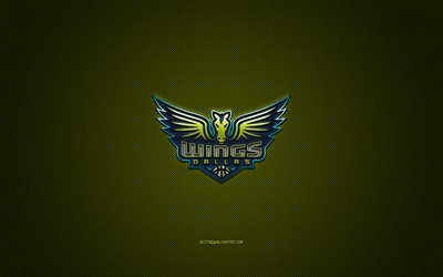 Dallas Wings, club di basket americano, WNBA, logo blu, sfondo verde in fibra di carbonio, basket, Dallas, USA, logo Dallas Wings