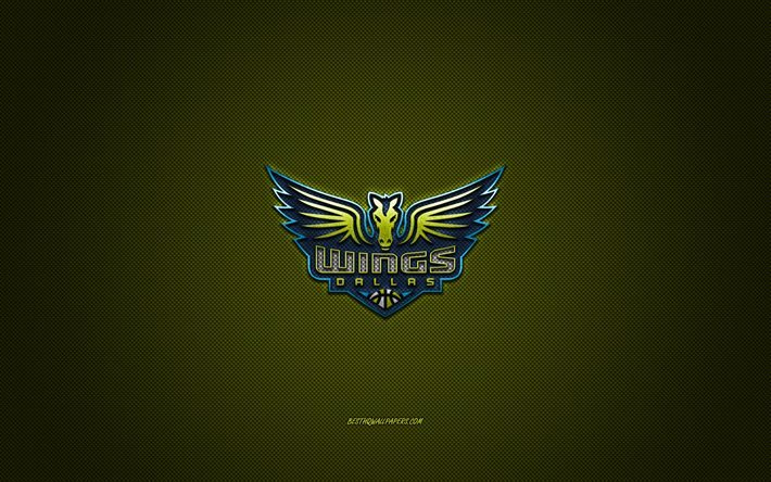 Dallas Wings, American basketball club, WNBA, blue logo, green carbon fiber background, basketball, Dallas, USA, Dallas Wings logo