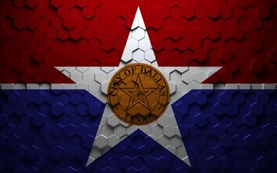 Bandeira de Dallas, Texas, arte em favo de mel, bandeira hex&#225;gonos de Dallas, Dallas, arte em hex&#225;gonos 3D, bandeira de Dallas