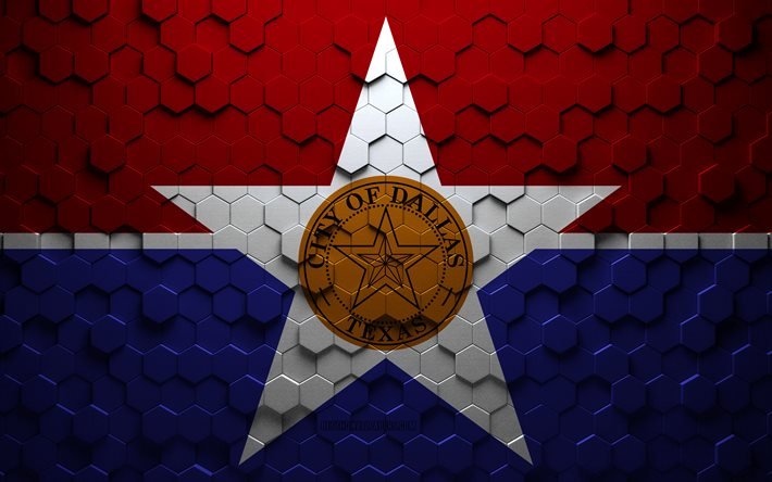 Bandeira de Dallas, Texas, arte em favo de mel, bandeira hex&#225;gonos de Dallas, Dallas, arte em hex&#225;gonos 3D, bandeira de Dallas
