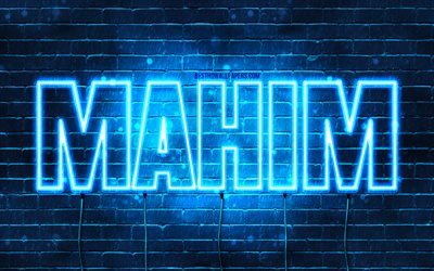 Mahim, 4k, wallpapers with names, Mahim name, blue neon lights, Happy Birthday Mahim, popular arabic male names, picture with Mahim name