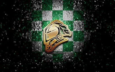 Cavalieri di Londra, logo glitterato, OHL, sfondo a scacchi bianco verde, hockey, squadra di hockey canadese, logo dei Cavalieri di Londra, arte del mosaico, Canada