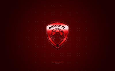 Damac FC, club de football saoudien, SPL, logo rouge, fond en fibre de carbone rouge, Ligue professionnelle saoudienne, football, Khamis Mushait, Arabie saoudite, logo Damac FC