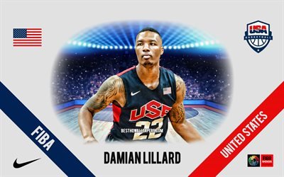 Damian Lillard, sele&#231;&#227;o nacional de basquete dos Estados Unidos, jogador de basquete americano, NBA, retrato, EUA, basquete