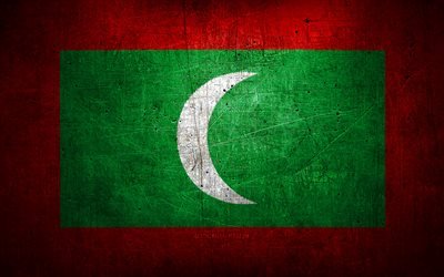 malediven-metallflagge, grunge-kunst, asiatische l&#228;nder, tag der malediven, nationale symbole, malediven-flagge, metallflaggen, flagge der malediven, asien, malediven