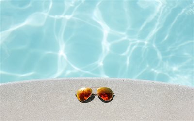 sunglasses by the pool, summer travel concepts, sunglasses, pool, summer, tourism, summer travel