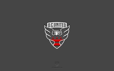 DC United, harmaa tausta, amerikkalainen jalkapallojoukkue, DC United -tunnus, MLS, Washington, USA, jalkapallo, DC United-logo