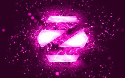 Zorin OS lila logotyp, 4k, lila neonljus, Linux, kreativ, lila abstrakt bakgrund, Zorin OS-logotyp, OS, Zorin OS