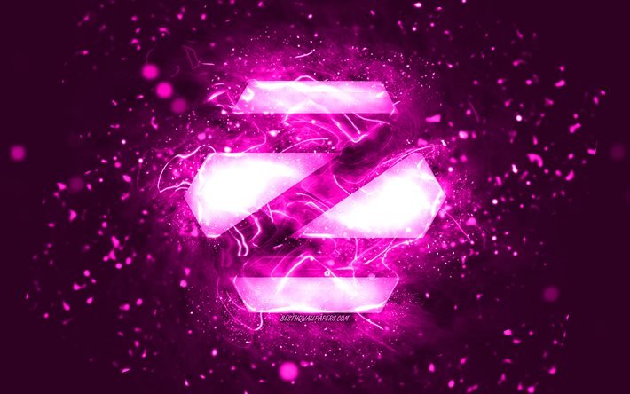Zorin OS: n violetti logo, 4k, violetit neonvalot, Linux, luova, violetti abstrakti tausta, Zorin OS: n logo, OS, Zorin OS