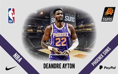 Deandre Ayton, Phoenix Suns, Bahamian Basketball Player, NBA, retrato, EUA, basquete, Phoenix Suns Arena, logotipo do Phoenix Suns