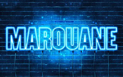 Marouane, 4k, wallpapers with names, Marouane name, blue neon lights, Happy Birthday Marouane, popular arabic male names, picture with Marouane name