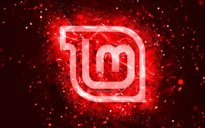 Linux Mint Mate red logo, 4k, red neon lights, Linux, creative, red abstract background, Linux Mint Mate logo, OS, Linux Mint Mate