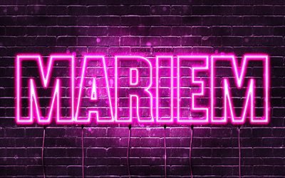 mariem, 4k, hintergrundbilder mit namen, weiblichen namen, mariem-name, lila neonlichter, happy birthday mariem, beliebte arabische weibliche namen, bild mit mariem-namen