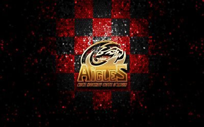 Les Aigles de Nice, glitter logo, Ligue Magnus, red black checkered background, hockey, french hockey team, Les Aigles de Nice logo, mosaic art, french hockey league, France