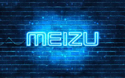 Logo bleu Meizu, 4k, mur de briques bleu, logo Meizu, marques, logo néon Meizu, Meizu