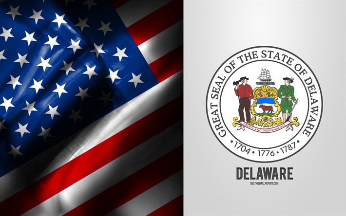 Seal of Delaware, USA Flag, Delaware emblem, Delaware coat of arms, Delaware badge, American flag, Delaware, USA