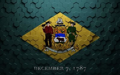 Drapeau du Delaware, art en nid d&#39;abeille, drapeau des hexagones du Delaware, Delaware, art des hexagones 3d, drapeau du Delaware