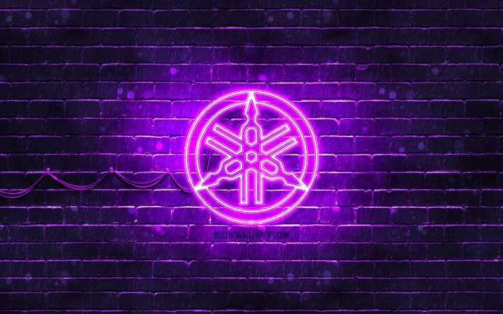 yamaha violettes logo, 4k, violette neonlichter, kreativer, violetter abstrakter hintergrund, yamaha-logo, marken, yamaha