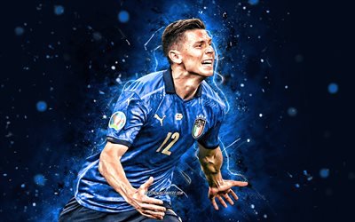 Matteo Pessina, 4k, Italy national football team, soccer, footballers, blue neon lights, Italian football team, Matteo Pessina 4K
