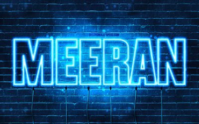 Meeran, 4k, wallpapers with names, Meeran name, blue neon lights, Happy Birthday Meeran, popular arabic male names, picture with Meeran name