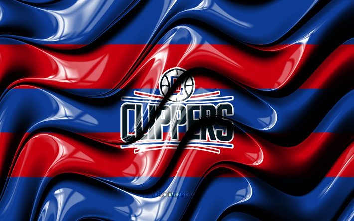 Los Angeles Clippers flag, 4k, blue and red 3D waves, NBA, american basketball team, Los Angeles Clippers logo, basketball, Los Angeles Clippers, LA Clippers
