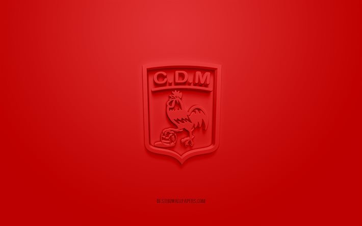 Deportivo Moron, logo 3D creativo, sfondo rosso, squadra di calcio Argentina, Primera B Nacional, Imbecille, Argentina, arte 3d, calcio, Deportivo Moron logo 3d