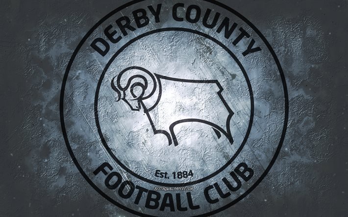 Derby County FC, &#233;quipe de football anglais, fond blanc, logo Derby County FC, art grunge, championnat EFL, Derby, football, Angleterre, embl&#232;me du Derby County FC