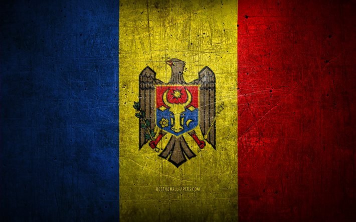 Drapeau en m&#233;tal moldave, art grunge, pays europ&#233;ens, jour de la Moldavie, symboles nationaux, drapeau de la Moldavie, drapeaux en m&#233;tal, Europe, drapeau moldave, Moldavie