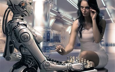 robot, white to move, girl, chess
