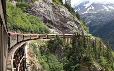 pass, train, skagway, chemin de fer, l&#39;alaska