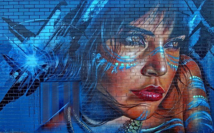 graffiti, girl, wall, texture