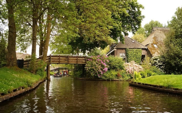 canal, pont, giethoorn, pays-bas