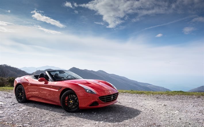 Ferrari California T, la Consegna Speciale, 2016, rosso Ferrari, Ferrari cabrio, montagne