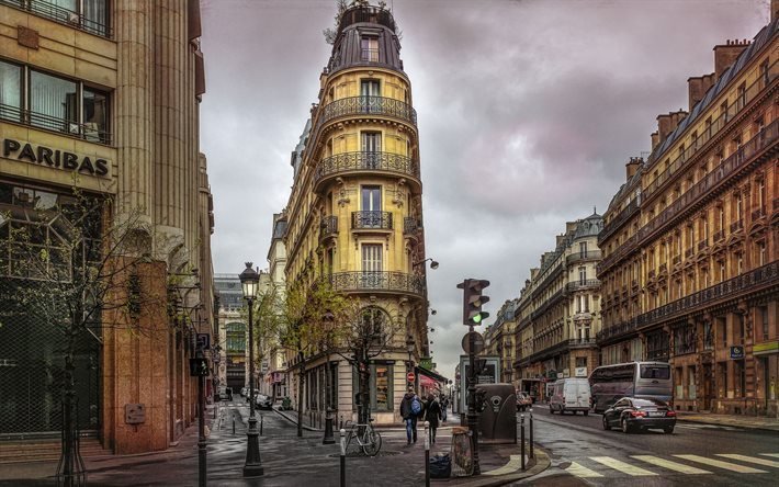 street, old quarter, stop light, paris