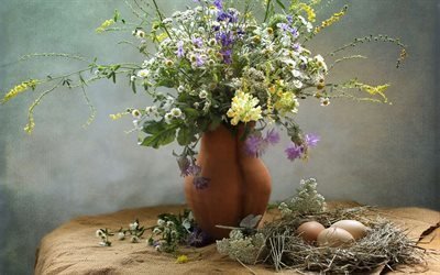presa, fiori, bouquet, uova