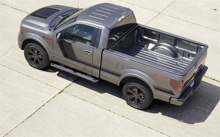Ford F-150, Tremblements, 2016, gray F-150, tuning Ford, noir roues, camion pick-up