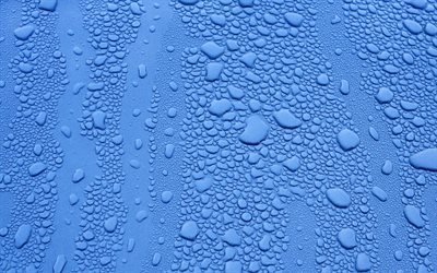 gotas de agua, fondo azul, la textura