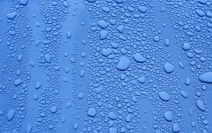 قطرات الماء, خلفية زرقاء, الملمس