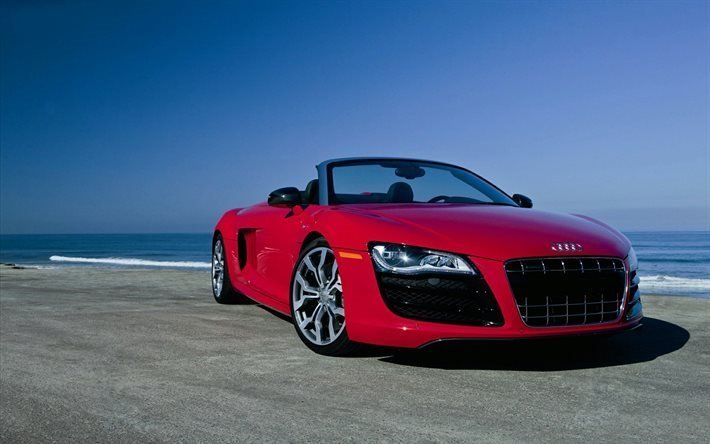 audi r8, red Audi, red convertible r8, sports cars